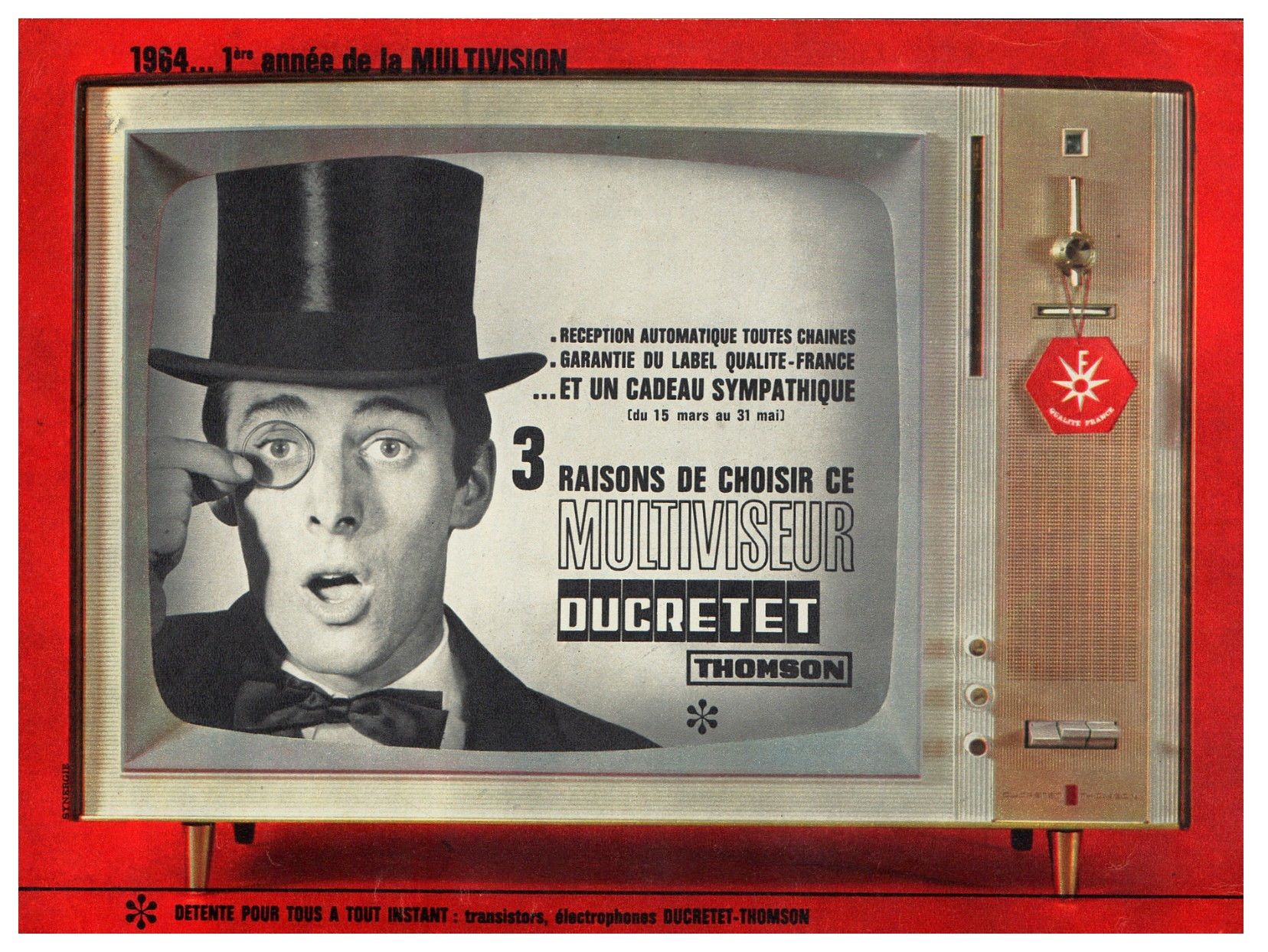 PUBLICITE ADVERTISING  1964   DUCRETET THOMSON téléviseur  multiviseur 